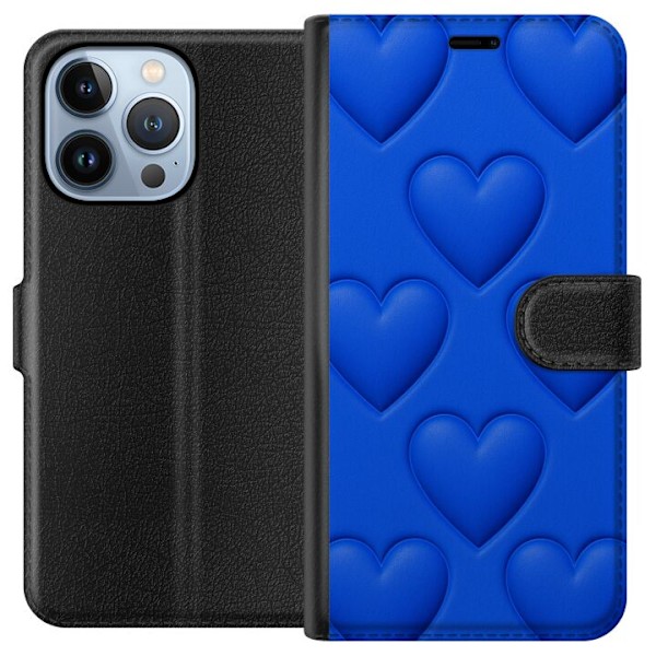 Apple iPhone 13 Pro Lompakkokotelo Siniset Sydämet