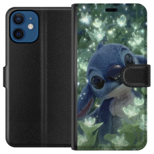 Kompatibel Tegnebogsetui til Apple iPhone 12 mini Stitch med blomst kawaii Disney-alien blå