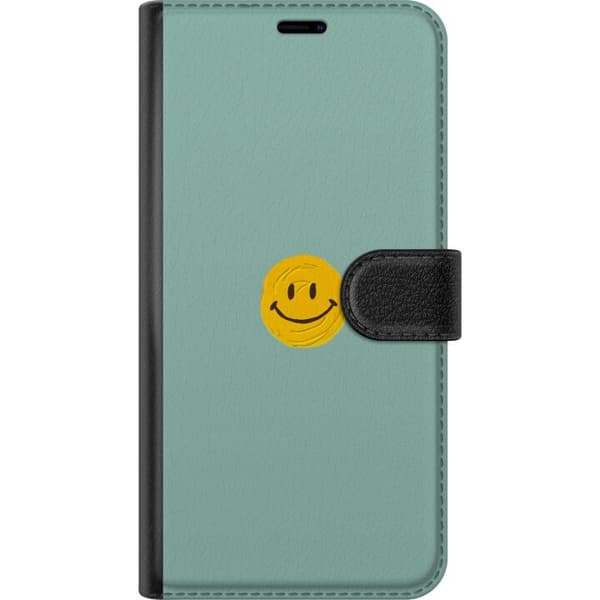 Kompatibel Tegnebogsetui til Apple iPhone 7 Gul håndtegnet smiley på mintgrøn baggrund, minimalistisk og legende motiv grøn