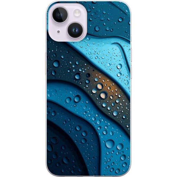 Kompatibelt Mobildeksel til Apple iPhone 14 Plus Blå abstrakte bølger med glitrende vanndråper i moderne grafisk design blå