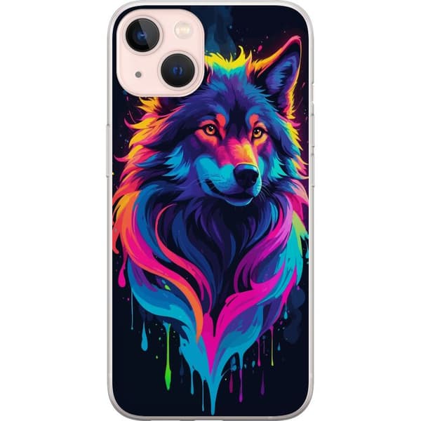 Kompatibel Mobilcover til Apple iPhone 13 Regnbueulvekunst i farverig Neon Splash-stil