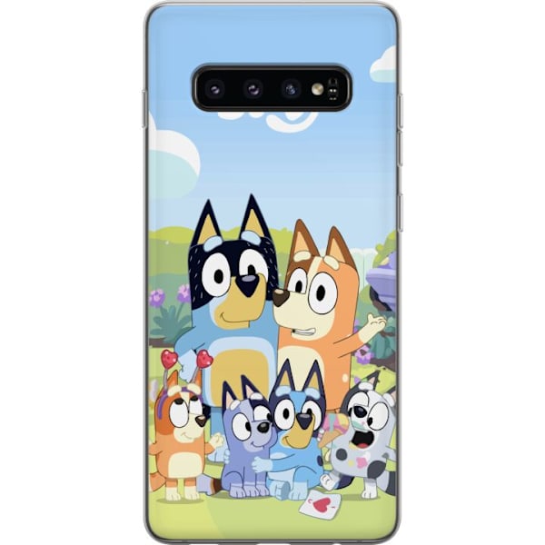Samsung Galaxy S10 Genomskinligt Skal Bluey mobilskal med hela familjen i färgglad design