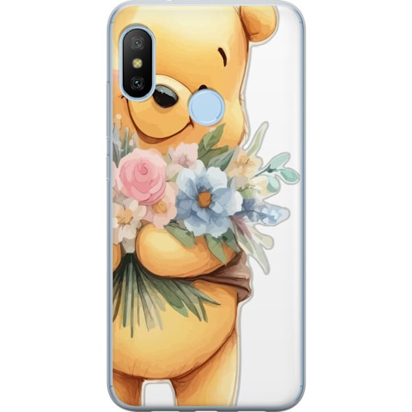 Xiaomi Mi A2 Lite Läpinäkyvä kuori Nalle Puh kukkien kanssa - klassinen lasten suosikki kukkivassa keväisympäristössä