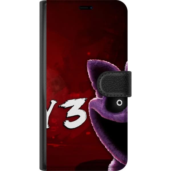 Kompatibel Tegnebogsetui til Google Pixel 11 Poppy Playtime 3 med lilla kattefigur og mørkerød baggrund lilla