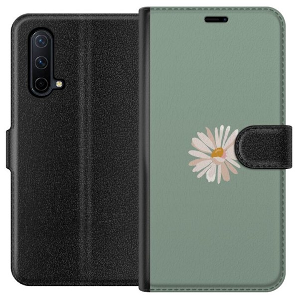 OnePlus Nord CE 5G Lompakkokotelo Vihreä Minimalikukka - tyylikäs kukka vihreällä taustalla