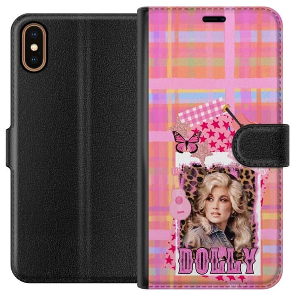 Kompatibelt Lommeboketui til Apple iPhone XS Dolly Parton rosa countrycollage med gitarr rosa