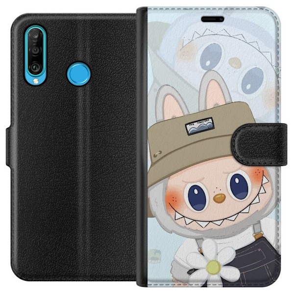 Huawei P30 lite Lompakkokotelo Labubu hattuineen - Pop Mart -hahmo Mr. Butcher retrotyylillä ja luonteella