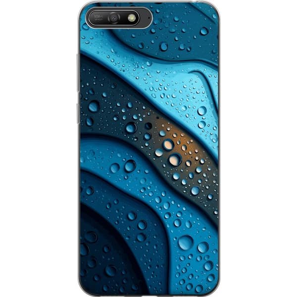 Kompatibelt Mobildeksel til Huawei Y6 (2018) Blå abstrakte bølger med glitrende vanndråper i moderne grafisk design blå