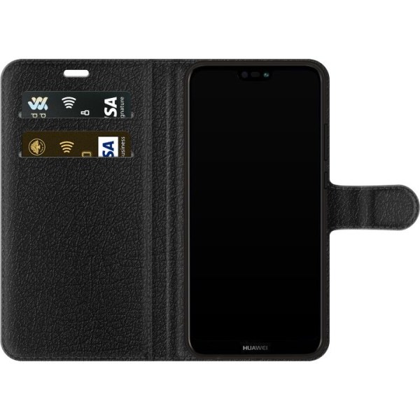 Huawei P20 lite Lompakkokotelo Kukkakuvioinen Musta