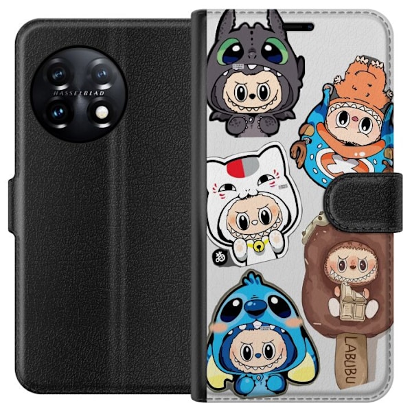 OnePlus 11 Tegnebogsetui Labubu figur samling - Pop Mart Labubu The Monsters i farverigt design
