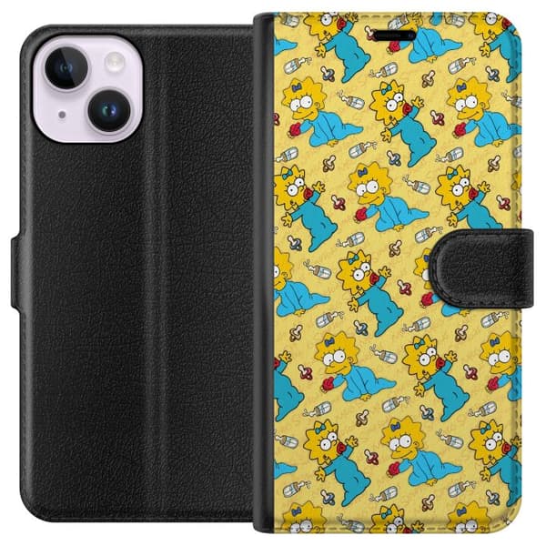 Kompatibelt Plånboksfodral till Apple iPhone 15 Mönster med Maggie Simpson, nappar och nappflaskor gul