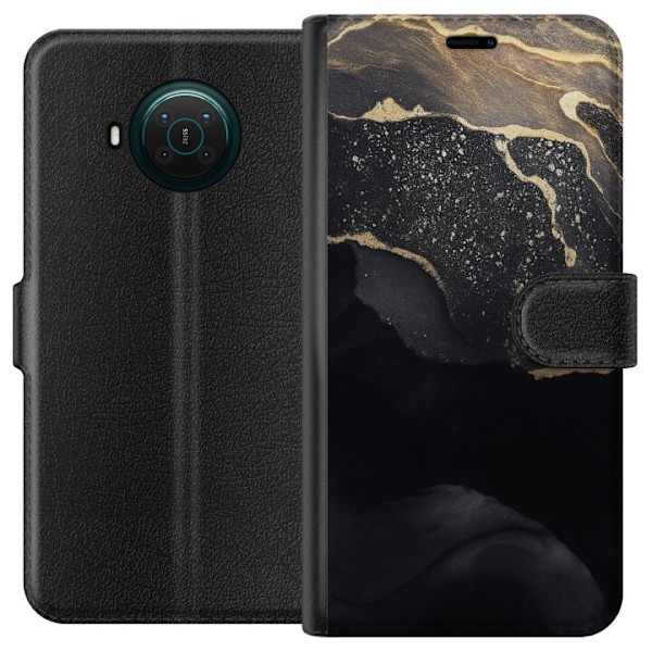 Nokia X10 Tegnebogsetui Sort guld abstrakt