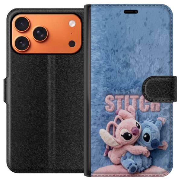 Kompatibel Tegnebogsetui til Apple iPhone 17 Pro Max Søde lyserøde og blå tegneseriefigurer, der krammer mod en blød luvblå baggrund med stor pink te blå