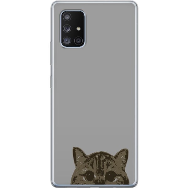 Samsung Galaxy A71 5G Genomskinligt Skal Grå Kattblick – stilren kattdesign med grå bakgrund