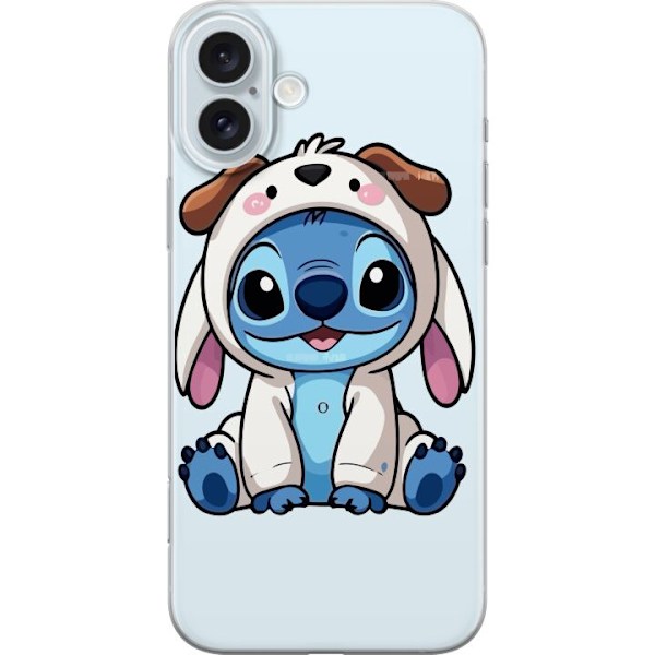 Apple iPhone 16 Plus Genomskinligt Skal Stitch Hundkostym Lilo & Stitch Disney Roligt Motiv Blå Alien Seriefigur Populär Barn Disneyfilm