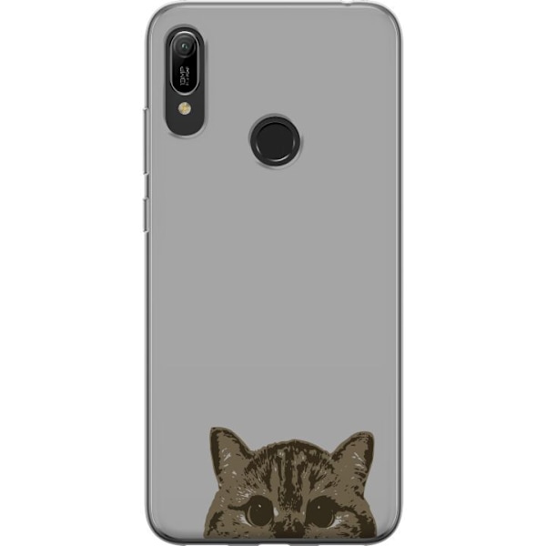 Huawei Y6 (2019) Genomskinligt Skal Grå Kattblick – stilren kattdesign med grå bakgrund