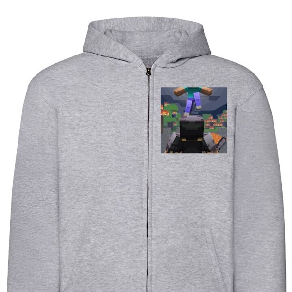 Zip-Hoodie | Hættetrøje med Lynlås til Voksne Minecraft grå L