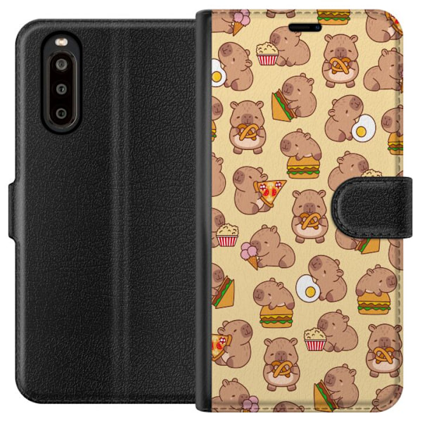 Sony Xperia 10 II Tegnebogsetui Kawaii capybara mobilcover med flere søde figurer
