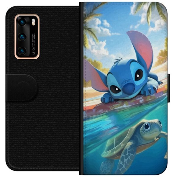 Huawei P40 Plånboksfodral Stitch med sköldpadda – söt bl