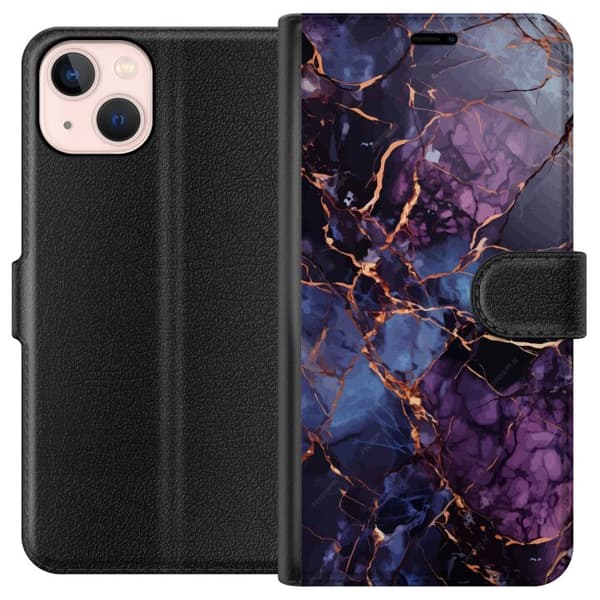 Kompatibel Tegnebogsetui til Apple iPhone 13 Marmor Blå Lilla