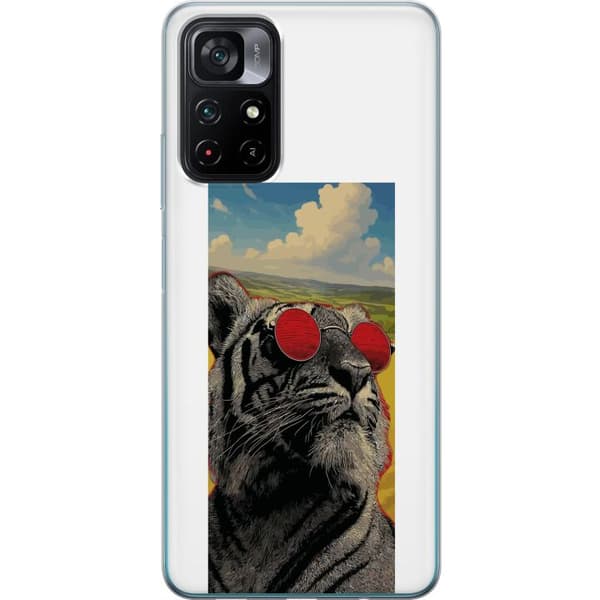 Kompatibelt Mobildeksel til Xiaomi Poco M4 Pro 5G Cool tiger med røde solbriller i popkunststil grå
