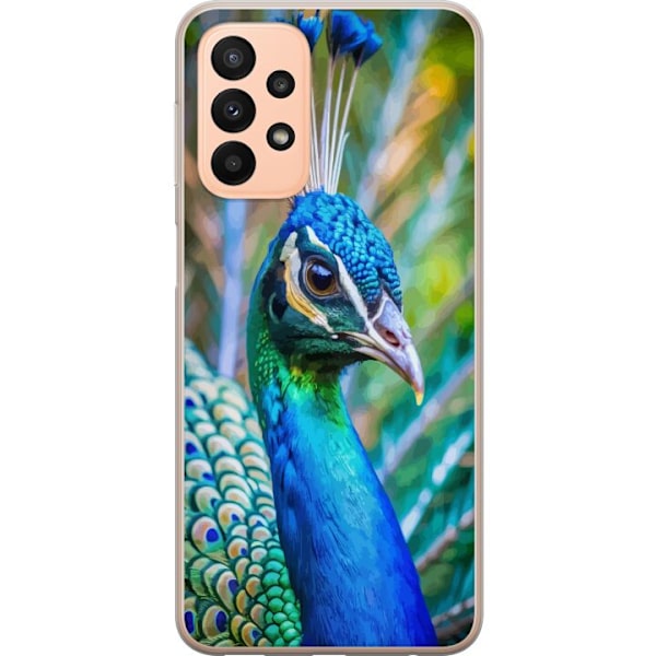Samsung Galaxy A23 Genomskinligt Skal Påfågel Fjädrar Färgstark Design Fågelmotiv Exotiskt Grafiskt Motiv Natur Lyxig Dekoration