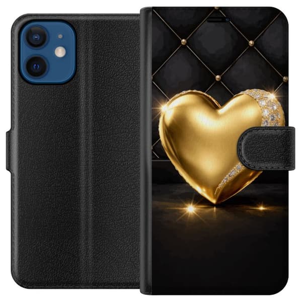 Kompatibel Tegnebogsetui til Apple iPhone 12 mini Gyldent hjerte med diamantkant