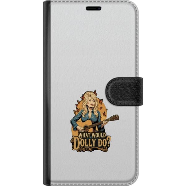 Kompatibelt Plånboksfodral till Samsung Galaxy S26 Dolly Parton med gitarr och fjärilar grå