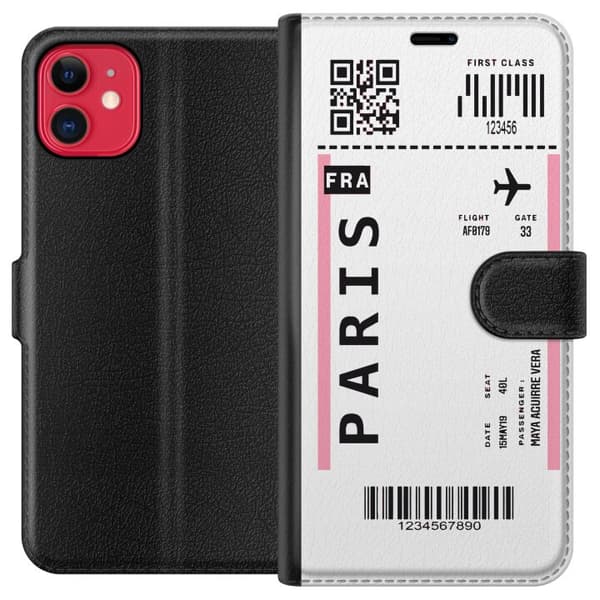 Kompatibel Tegnebogsetui til Apple iPhone 11 Flybillet til Paris