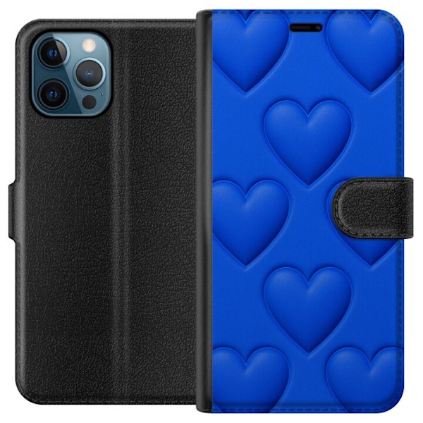 Apple iPhone 12 Pro Lompakkokotelo Siniset Sydämet