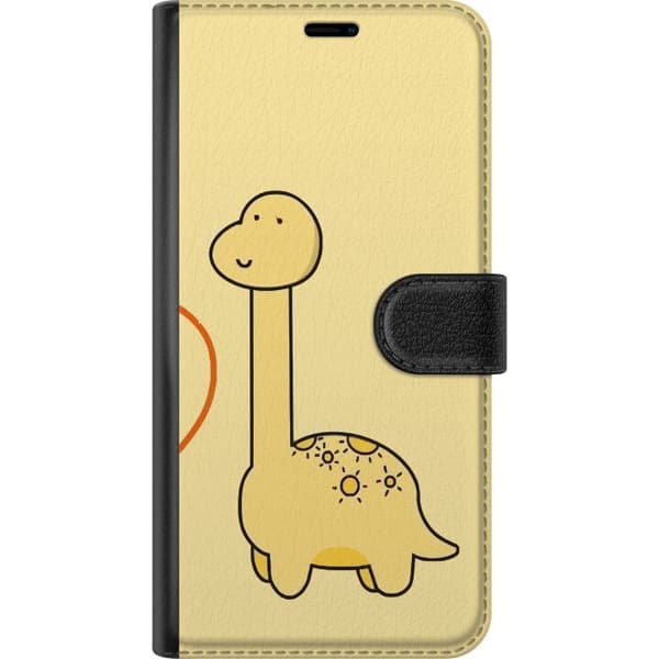 Kompatibel Tegnebogsetui til Apple iPhone 8 Plus Minimalistisk tegnet langhalset dinosaur mod lysegul baggrund gul