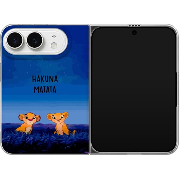 Kompatibelt Mobildeksel til Apple iPhone Duo Tegnede løveunger under en blå stjernehimmel med Hakuna Matata-tekst blå