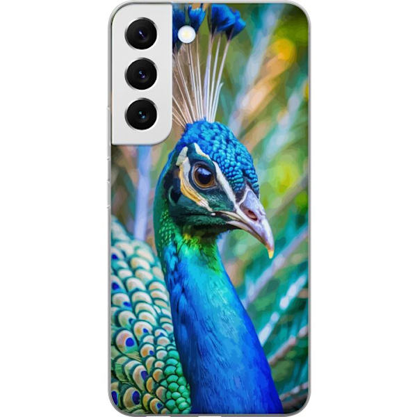 Samsung Galaxy S22 5G Läpinäkyvä kuori Pavun Sulat Värikäs Design Lintuaihe Eksoottinen Graafinen Suunnittelu Luonto Ylellinen Koristelu