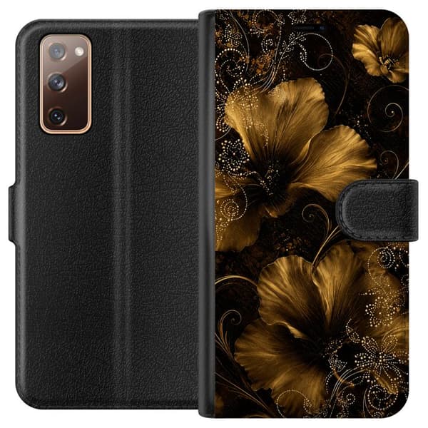 Kompatibel Tegnebogsetui til Samsung Galaxy S20 FE Gylden Noir-blomstring sort