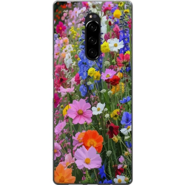 Sony Xperia 1 Läpinäkyvä kuori Kukkakuvioinen mobiilikuori kesäisellä niityllä ja luontomaisemalla