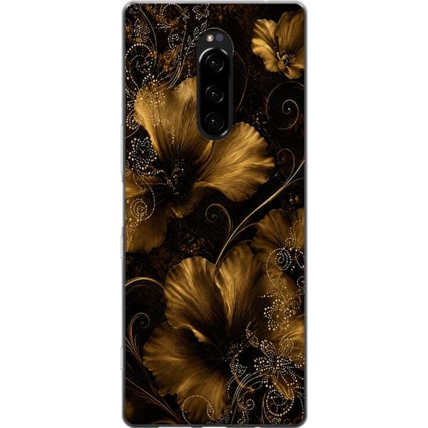 Kompatibel Mobilcover til Sony Xperia 1 Gylden Noir-blomstring sort