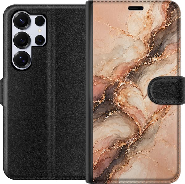 Kompatibel Tegnebogsetui til Samsung Galaxy S25 Ultra Marmorhjerte orange