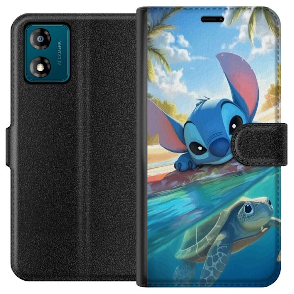 Motorola Moto E13 Lommeboketui Stitch med skilpadde - søt bl