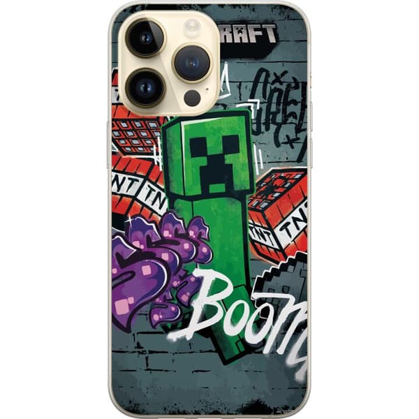 Kompatibelt Mobildeksel til Apple iPhone 14 Pro Max Grønn blokkfigur med dynamitt, graffitidetaljer og mørk urban bakgrunn grønn