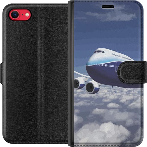 Kompatibelt Lommeboketui til Apple iPhone 7 Blåhvitt passasjerfly over skyer under en blå himmel blå