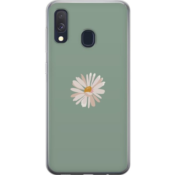 Samsung Galaxy A40 Genomskinligt Skal Grön Minimalblomma – stilren blomma på grön bakgrund