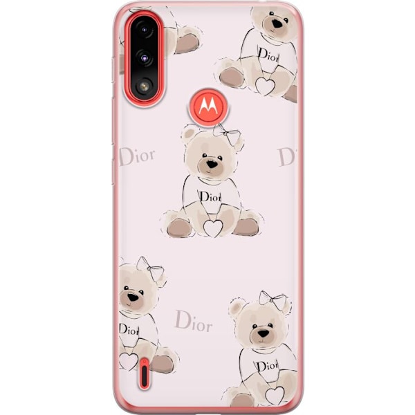 Motorola Moto E7 Power Gennemsigtig cover Teddy Dior Vibes - luksuriøs bamse i modetil
