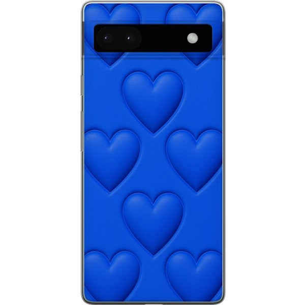 Google Pixel 6a Läpinäkyvä kuori Siniset Sydämet
