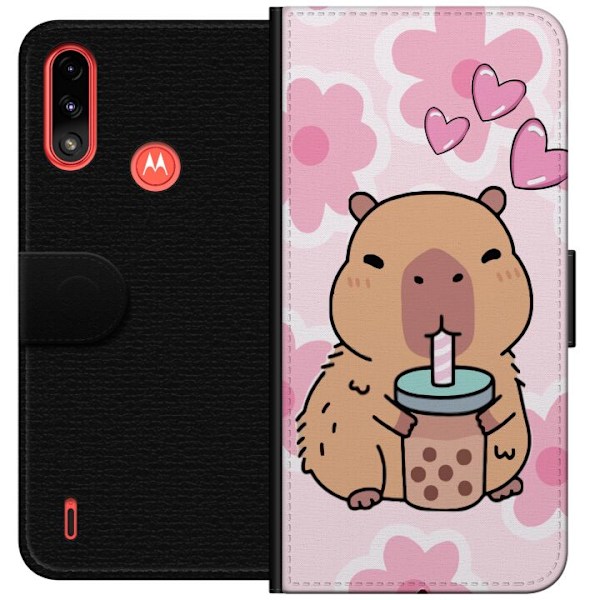 Motorola Moto E7 Power Lommeboketui Kawaii Capybara Hjerteanim