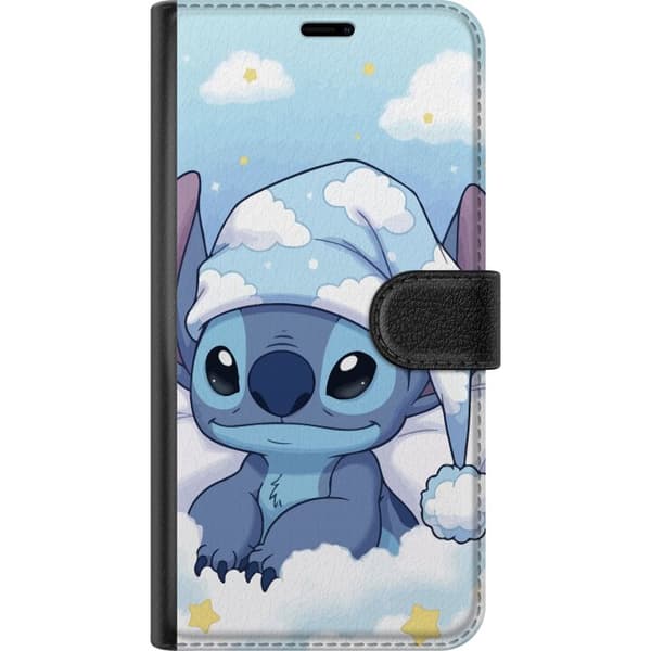Kompatibelt Plånboksfodral till Google Pixel 6a Stitch sovande på moln med nattmössa cute bedtime clouds kawaii blue character cosy soft aesthetic ar