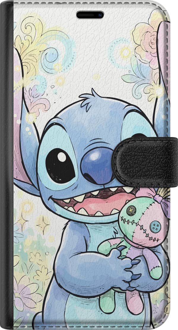 Kompatibelt Lommeboketui til Google Pixel 9a Stitch holder en liten patchworkdukke blant pastellblomster og glitrende mønstre