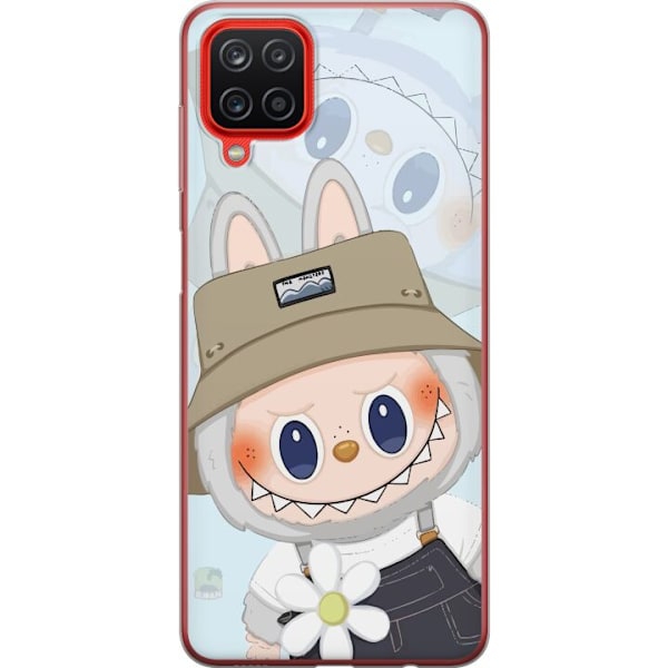 Samsung Galaxy A12 Genomskinligt Skal Labubu med hatt – Pop Mart-figur Mr. Butcher i retro stil med karaktär