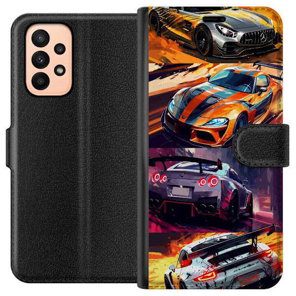 Samsung Galaxy A23 Tegnebogsetui Rallyfeber - fartfyldt motiv med rallybiler