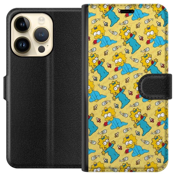 Kompatibel Tegnebogsetui til Apple iPhone 14 Pro Mønster med Maggie Simpson, sutter og sutteflasker gul