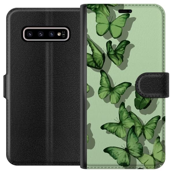 Kompatibelt Lommeboketui til Samsung Galaxy S10+ Grønne Sommerfugler
